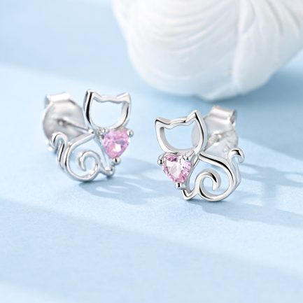 Сребърни обеци "Silver Cat Pink"