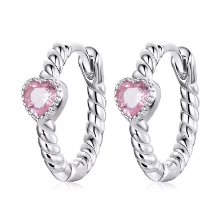 Сребърни обеци "Pink Hearts" 1 см.