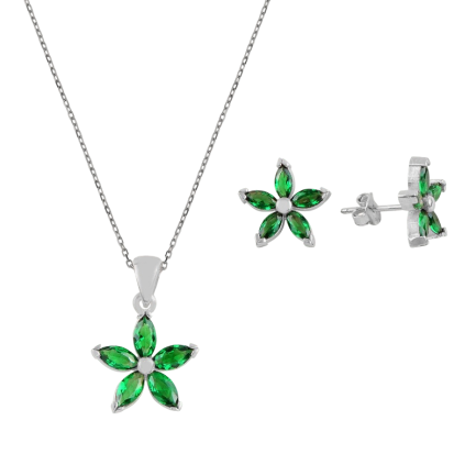 Сребърен комплект "Flower Set" зелен