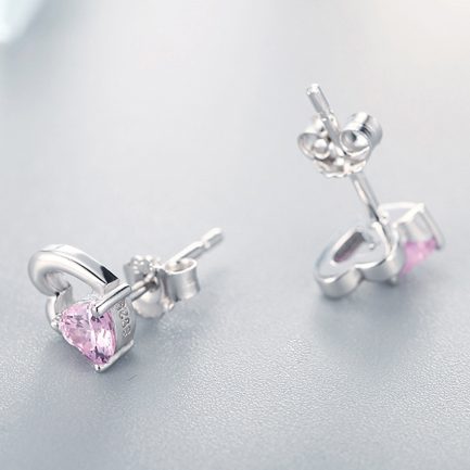Сребърни обеци "Pink Hearts" /0.9 см/