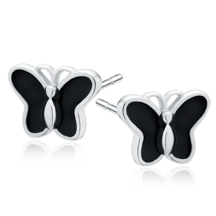 Детски сребърни обеци "Mini Blаck Butterfly" (0.7 см)