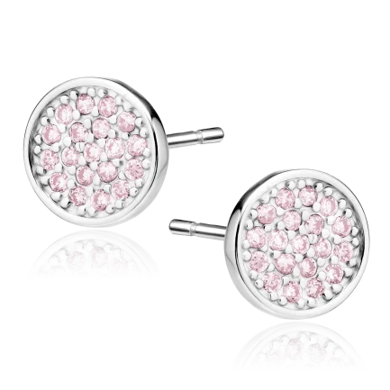 Сребърни обеци "Pink Round" (малки)