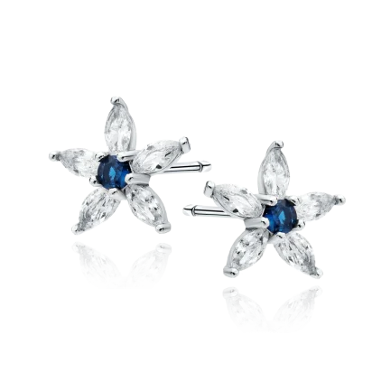 Сребърни обеци "Sapphire flower" (10 mm)
