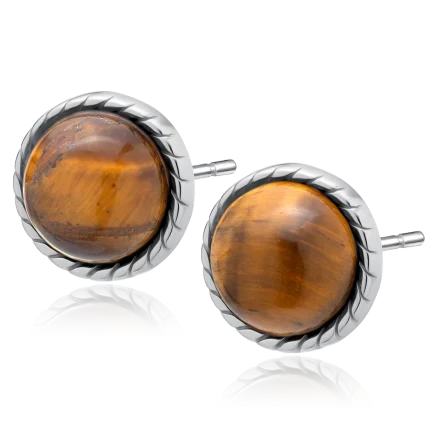 Сребърни обеци "Тiger Eye" /естествен камък тигрово око/
