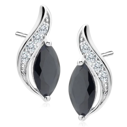 Сребърни обеци "Elegant Black" (14 мм)