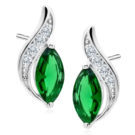 Сребърни обеци "Elegant Green" (14 мм)