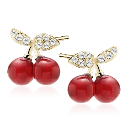 Сребърни обеци "Golden Cherry" (1 см /винт)