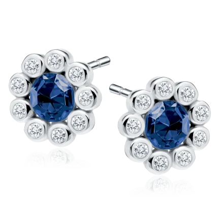 Сребърни обеци Sapphire Flower (0.9 см винт)