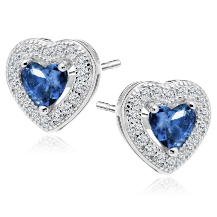 Сребърни обеци Sapphire Hearts
