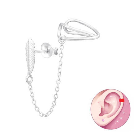 Сребърнa oбеца с клипс "Ear Jacket "