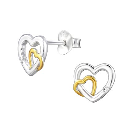 Сребърни обеци Double Heart позлатени