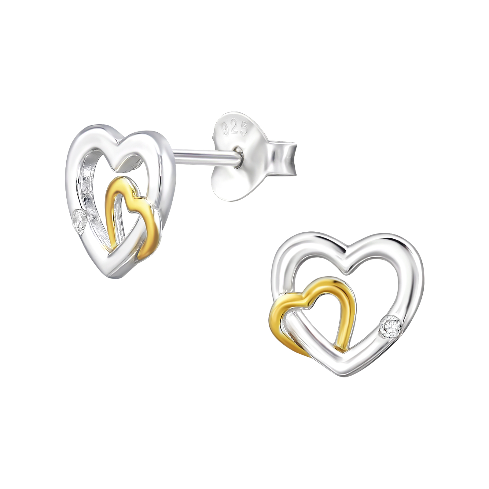 Сребърни обеци Double Heart позлатени Сребърни обеци Double Heart позлатени