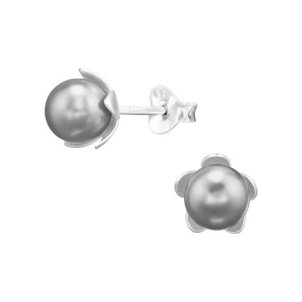 Сребърни обеци Grey Pearl Flower