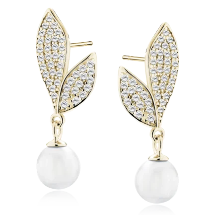 Сребърни обеци "Gold Pearl Flower" (2.5 см /винт)