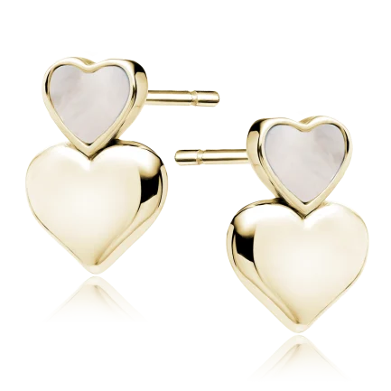 Сребърни обеци "Nacre Hearts" (позлатени)