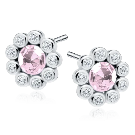 Сребърни обеци "Pink Flower" (0.9 см /винт)