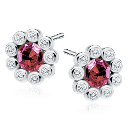 Сребърни обеци "Ruby Flower" (0.9 см /винт)