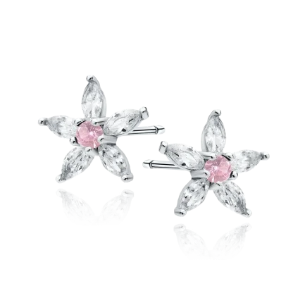 Сребърни обеци "Pink flower" (10 mm)
