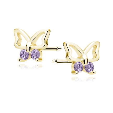 Сребърни обеци "Mariposa Dorada Violet" (позлатени)