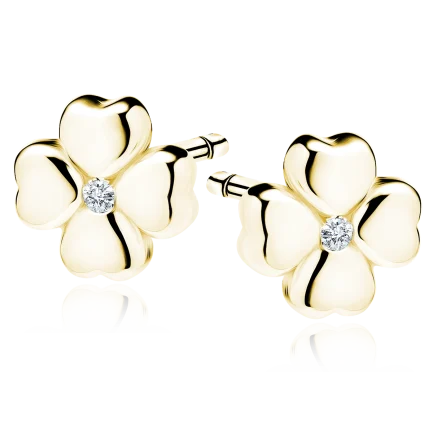 Сребърни обеци "Mini Clover Gold White" /0.5 см/