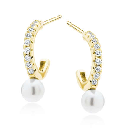 Сребърни обеци "Pearl Gold Ball" /позлатени/
