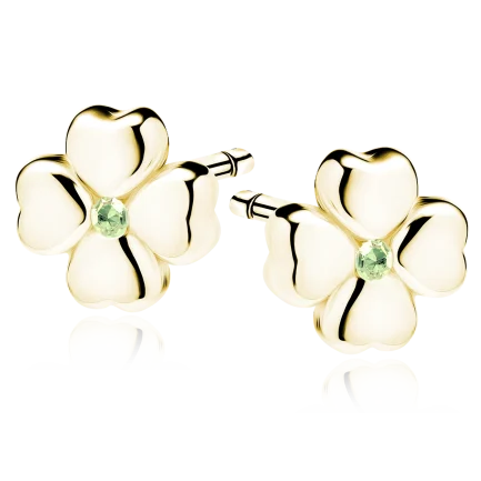 Сребърни обеци "Mini Clover Gold Green" /0.5 см/