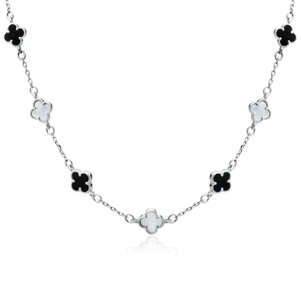 Сребърно колие “Quatrefoils” (с оникс и перла)
